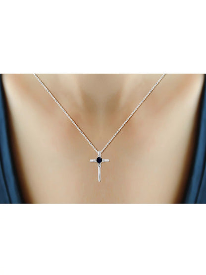 0.32 Carat Sapphire Gemstone and Accent White Diamond Cross Pendant