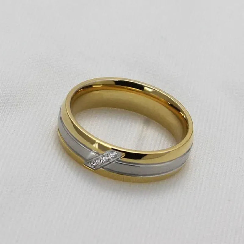 1PCS Fashion Jewelry Cute Cubic Zirconia Ring For Womens And Mens,Titanium Steel Wedding Ring Couple Jewelry Set Gold BY EZMAX