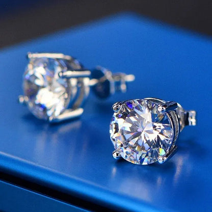 Princess 925 Silver Six Claw Ring Dainty Jewelry Round White AAA CZ Diamond Earrings Ear Studs Wedding Gifts