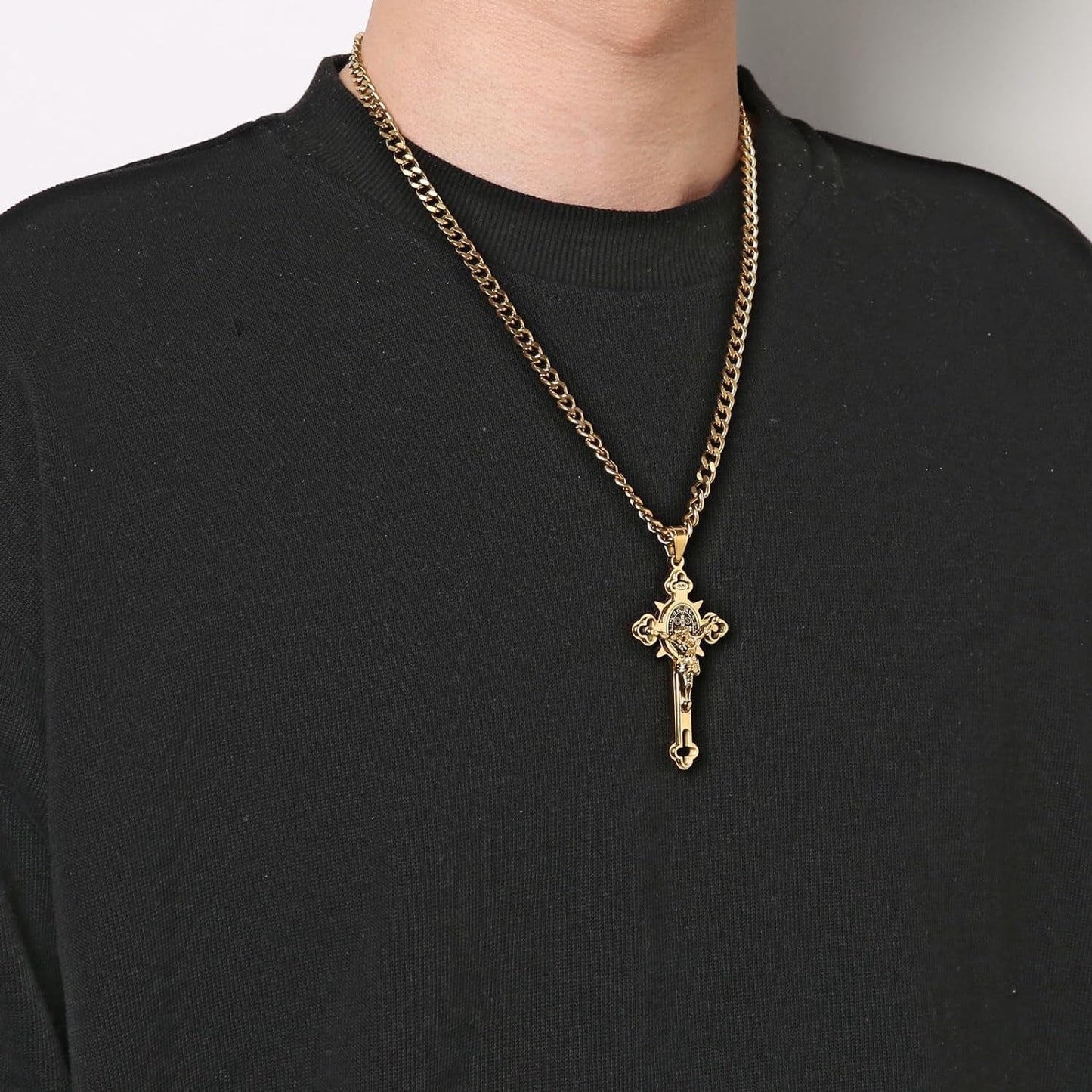 Religion Stainless Steel Saint St St. Benedict Crucifix Cross Pendants Necklace INRI