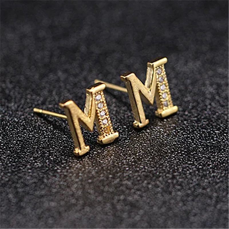 New Diamond Letter  Stud Earrings Women Fashion Earrings 26 Letters A-Z