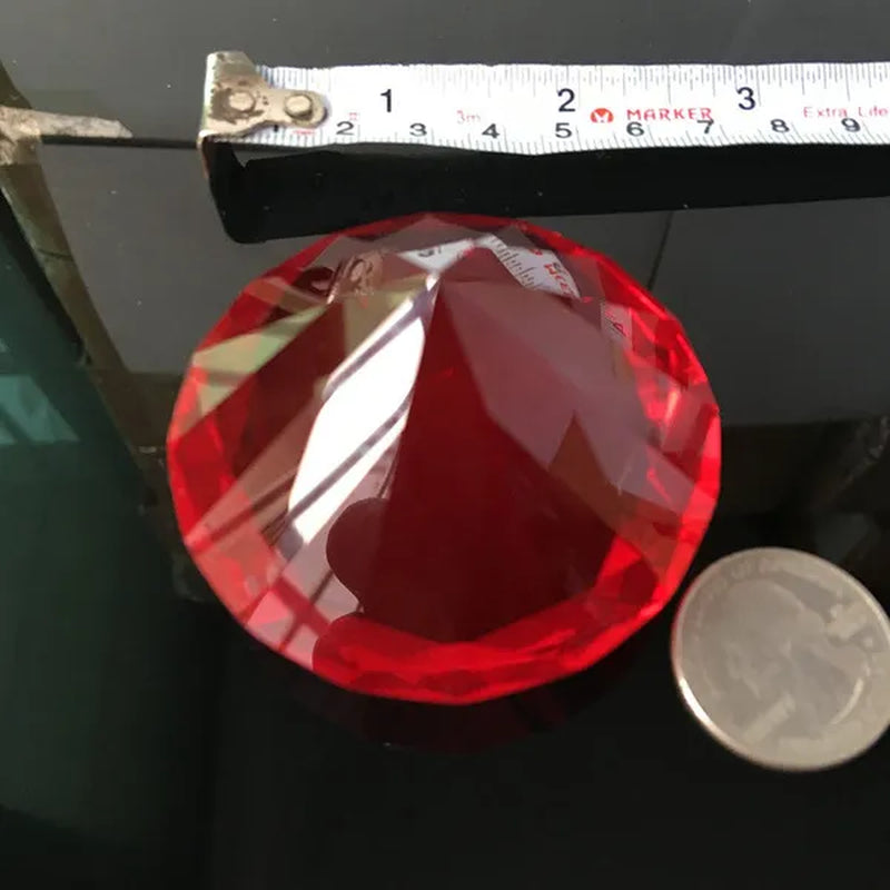 60mm Pink Crystal Yellow Diamond Ruby Glass Faceted Paperweight Display Jewelry