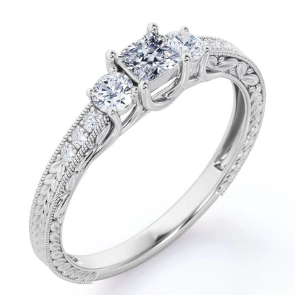 Vintage Half Carat Princess Cut Diamond - Channel Set Band - Edwardian Engagement Ring in 10K White Gold