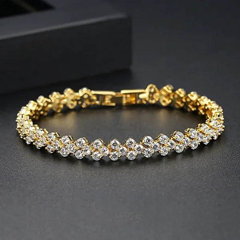European and American Fashion Roman Style Women'S Zircon Bracelet Shiny Zircon Wedding Engagement Bracelet Valentine'S Day Anniversary Gift Birthday Party Jewelry