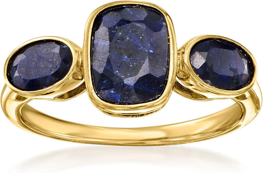 3.30 Ct. T.W. Sapphire 3-Stone Ring in 18Kt Gold over Sterling. Size 7