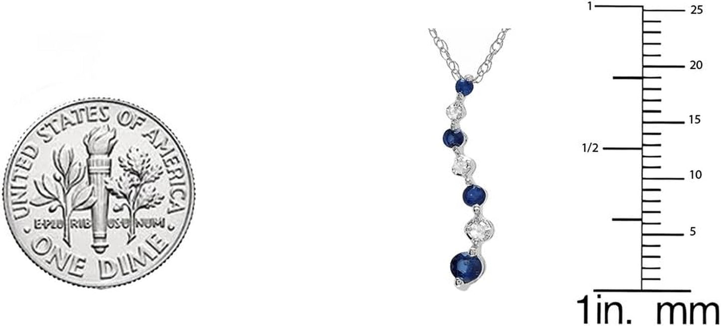 10K Gold round White Diamond & Blue Sapphire Ladies Graduating Journey of Life Pendant
