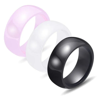8mm Wide Simple Style Ceramics Ring Women Men Fashion Couple Jewelry Black / White / Pink Exquisite Cute Fine Rings Lover Wedding Band From Milkle Gift