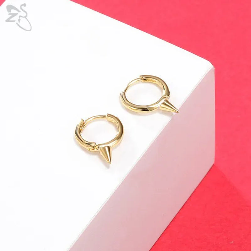 1 Pair Zircon 925 Sterling Silver Hoop Earring for Women Girls Gold Color Spike Circle Earrings Silver Punk Ear Piercings Jewelry Gifts
