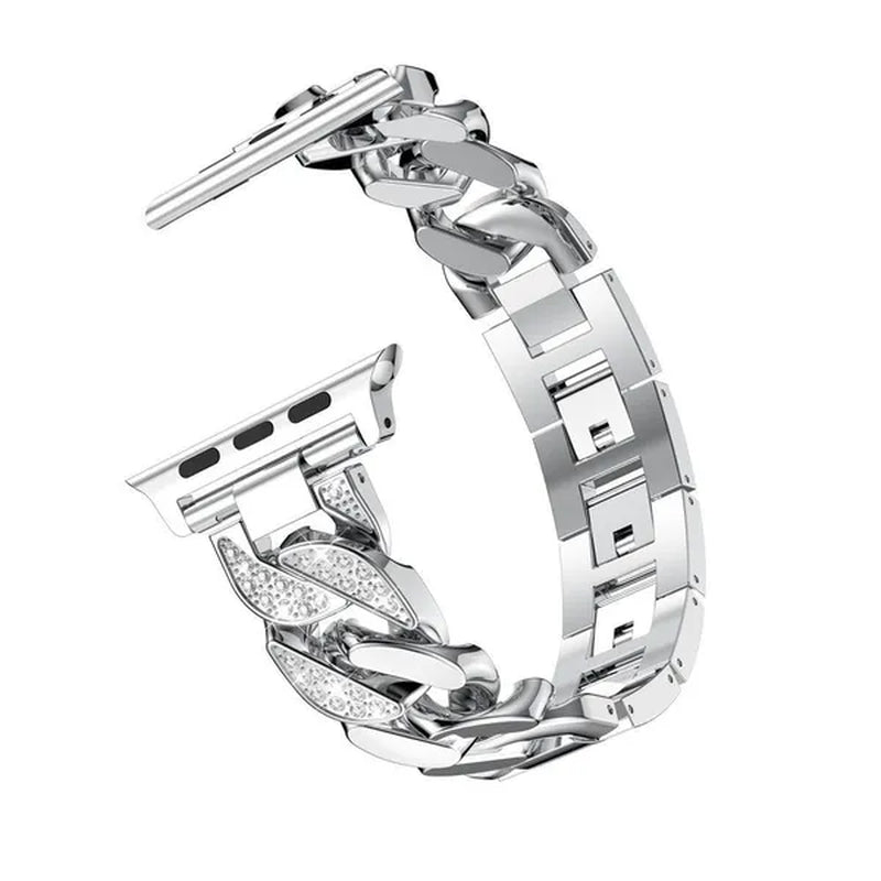 Diamond Stainless Steel Metal Strap Band for Smart Watch Ultra 2/Ultra 49mm 9 8 SE 7 41 mm 45 mm 40mm 44mm 38mm 42mm 40 Mm Girl/Women Ultra-thin Bracelet for Iwatch Serie 6 5 4 3