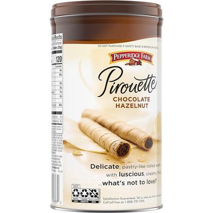 Pirouette Cookies, Chocolate Hazelnut Créme Filled Wafers, 13.5 Oz Tin