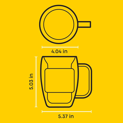 Cadus Glass Coffee Cups Double Wall Insulated Mugs Set of 2 Latte Glasses, 16-Ounces.