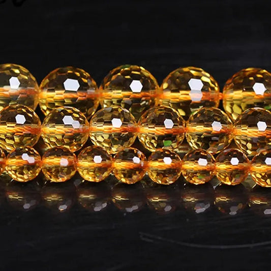 8-12Mm round Faceted Yellow Citrines Quartzs Beads Gem Stone DIY Loose Beads for Jewelry Making Beads Bracelets 15'' Accessories