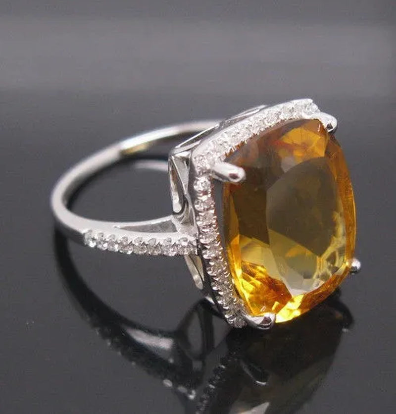 7.53CT Solid 925 Sterling Silver Natural Citrine Ring Jewelry Set