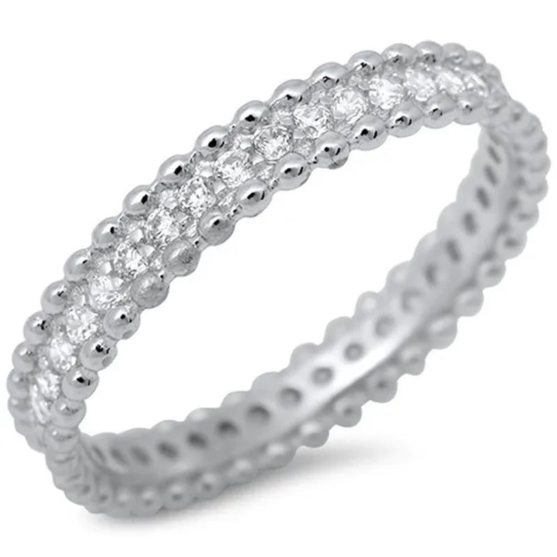 Sterling Silver .925 CZ Cubic Zirconia Women's Vintage Antique Design Eternity Wedding Band Ring SZ 5-10