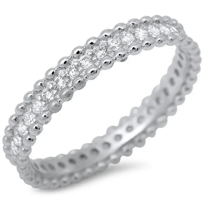 Sterling Silver .925 CZ Cubic Zirconia Women's Vintage Antique Design Eternity Wedding Band Ring SZ 5-10