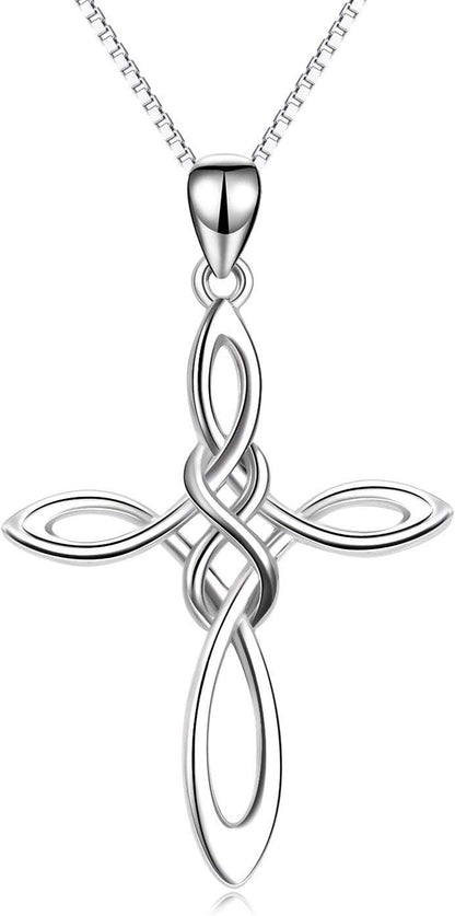 Celtic Knot Cross Necklace Sterling Silver Birthstone Polished Religious Infinity Celtics Jewelry Gifts for Women