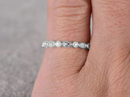 .50 Ct Diamond Matching Ring Band - Full Eternity Band - Art Deco Stackable Ring - 10K White Gold