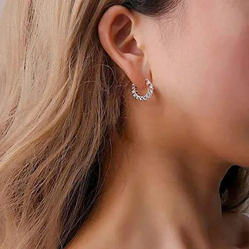 Exquisite Cubic Zirconia Hoop Earrings for Women Elegant Bridal Wedding Gold Earrings Jewelry Gift