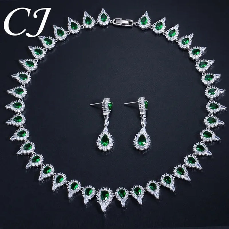 CANDICE White Gold Plating Sparkling Cubic Zirconia Choker Necklace Sets with Dangle Earrings Inlay Crystal Citrine Yellow Stone Evening Party Jewelry Set for Women