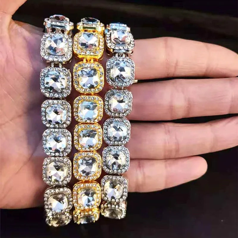 Hip Hop Bracelet Cuban Link Bracelet Ice Out Tennis Bracelet for Men and Women Hip Hop Jewelry