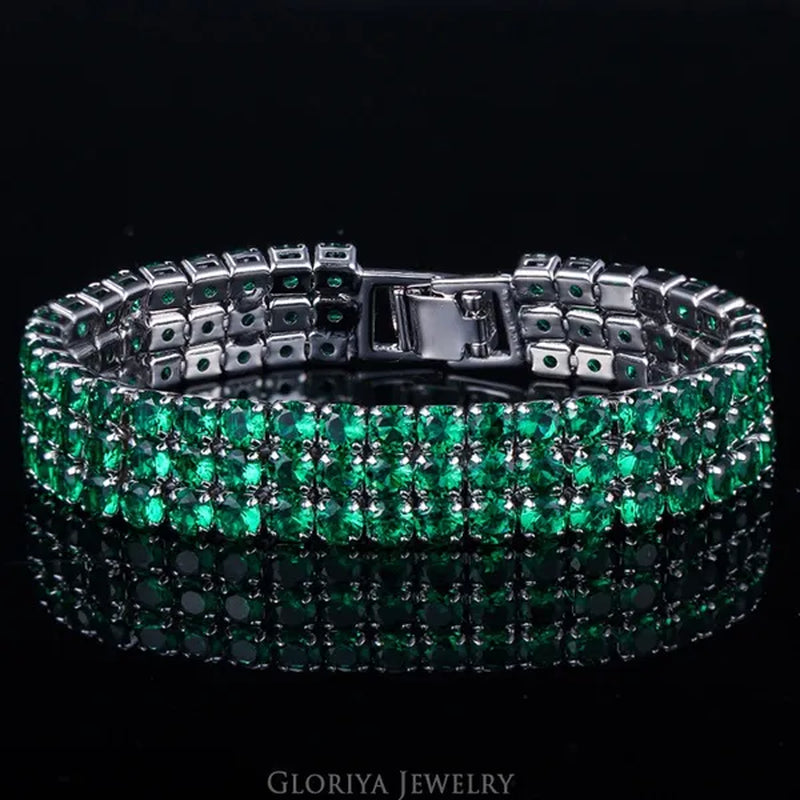 Gloriya Hot Selling Gorgeous 3 Row Round Sparkly Top Grade Zirconia Wide Bridal Bracelets for Women Engagement Wedding Party Jewelry