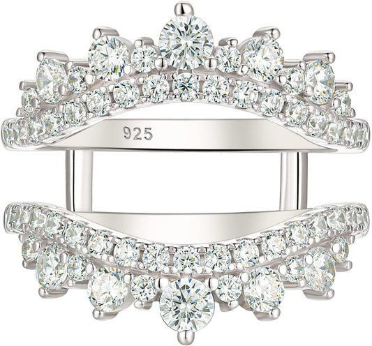 Curved Wedding Ring for Women Ring Enhancers Guard for Engagement Rings 925 Sterling Silver CZ