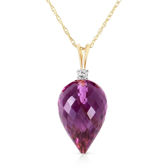 14K 16" Yellow Gold Necklace with Diamond and Briolette Amethyst