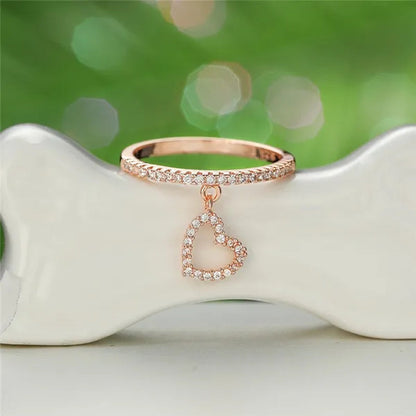 Noval Pendant Ring 18K Rose Gold Rare Diamond Love Heart Adorn Bridal Jewelry Family Memorial Gift