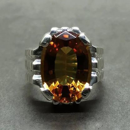 14 Carat Big Oval Cut Alexandrite Mens Ring Silver Color Handmade Color Changing Gemstone Ring Size 5-11