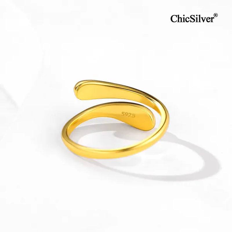 ChicSilver 925 Sterling Silver Ring Minimalist Teardrop Open Ring Eternity Ring Wedding Band for Women