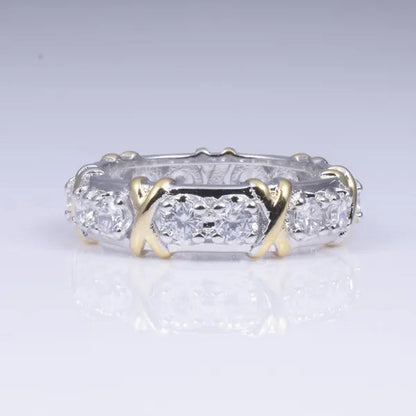 Brand Jewelry Lady's 925 Sterling Silver Tanzanite Couple rings Yellow Gold Cross Eternal Band Wedding Ring for Women size 5-12