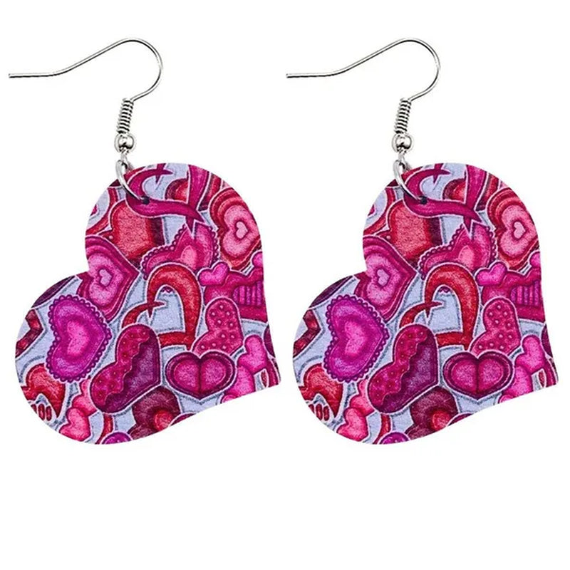 Europe and America 2021 New Valentine'S Day Leather Heart-Shaped Love Red Lips Double-Sided Printing PU Earrings
