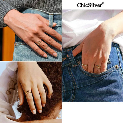 ChicSilver 925 Sterling Silver Ring Minimalist Teardrop Open Ring Eternity Ring Wedding Band for Women