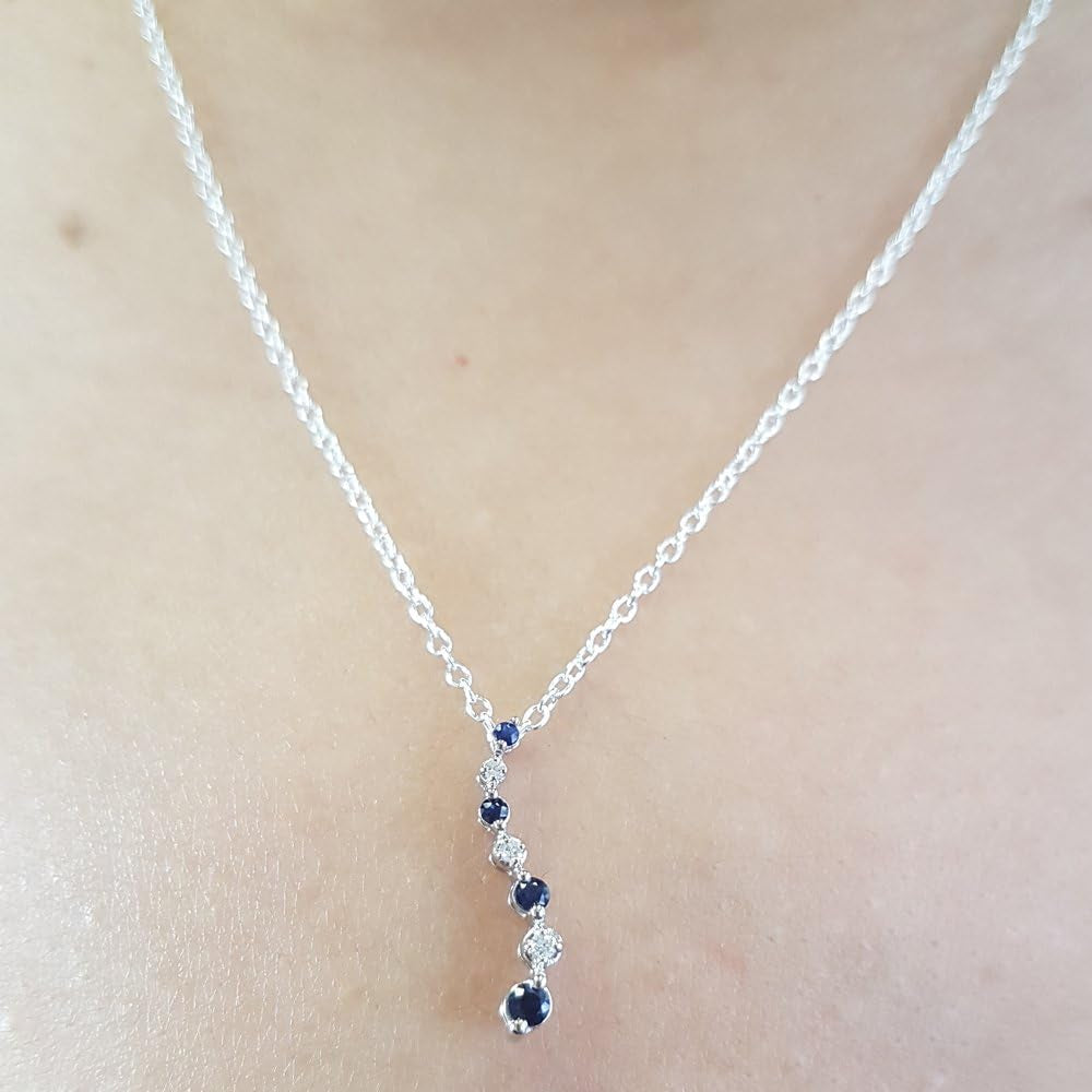 10K Gold round White Diamond & Blue Sapphire Ladies Graduating Journey of Life Pendant