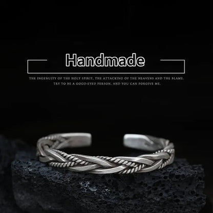 925 Sterling Silver Twisted Woven Bracelet Man Women Neutral Retro Thai Original Handmade Exquisite Unique Opening Bangle Gift