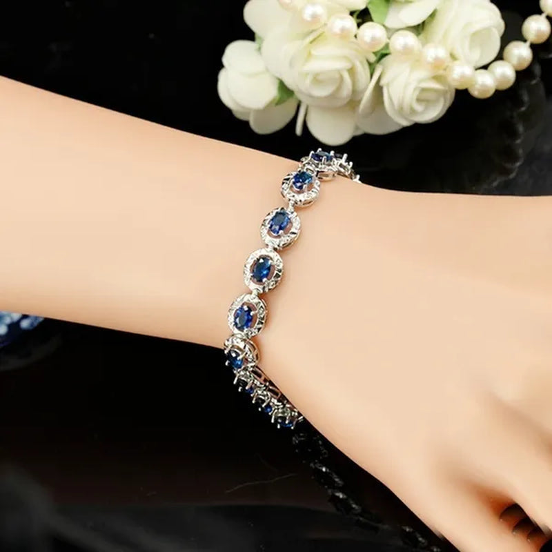 CANDICE Silver Plated Link Chain Bracelets Round Green Crystal Fashion Jewelry For Lady（Extended Clasp）