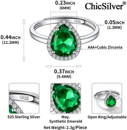 ChicSilver Pear Cut Teardrop Birthstone Promise Wedding Band Ring for Her 925 Sterling Silver Gemstone Jewelry for Women