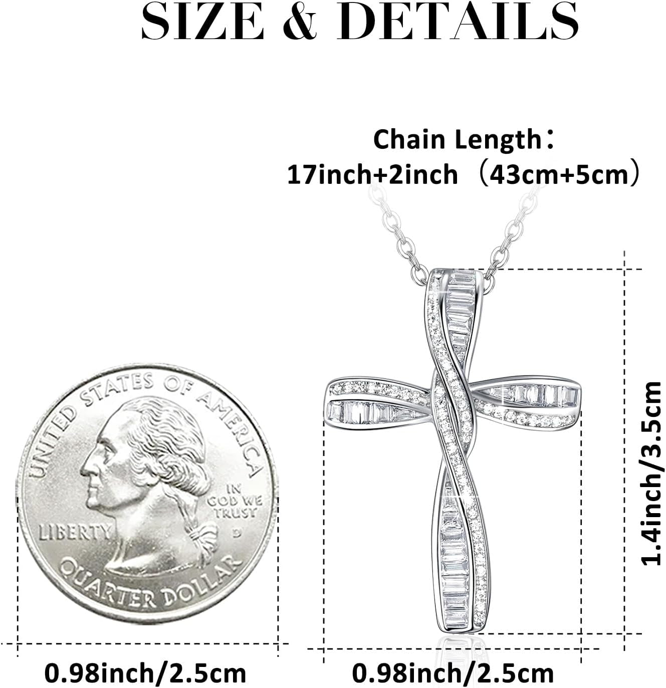 Cross Necklace for Women, 925 Sterling Silver Cross Necklaces, White Gold Cross Pendants,Cubic Zirconia Infinity Loop Cross Pendant Necklace