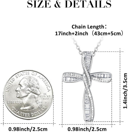 Cross Necklace for Women, 925 Sterling Silver Cross Necklaces, White Gold Cross Pendants,Cubic Zirconia Infinity Loop Cross Pendant Necklace