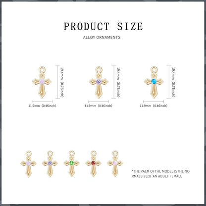 100Pcs 10Colors Rhinestone Tiny Cross Charms Alloy Crystal Mini Crucifix Pendant Beads for Catholic Jewelry Making Necklace Bracelet Earring Keychain DIY Gift Idea Handmade