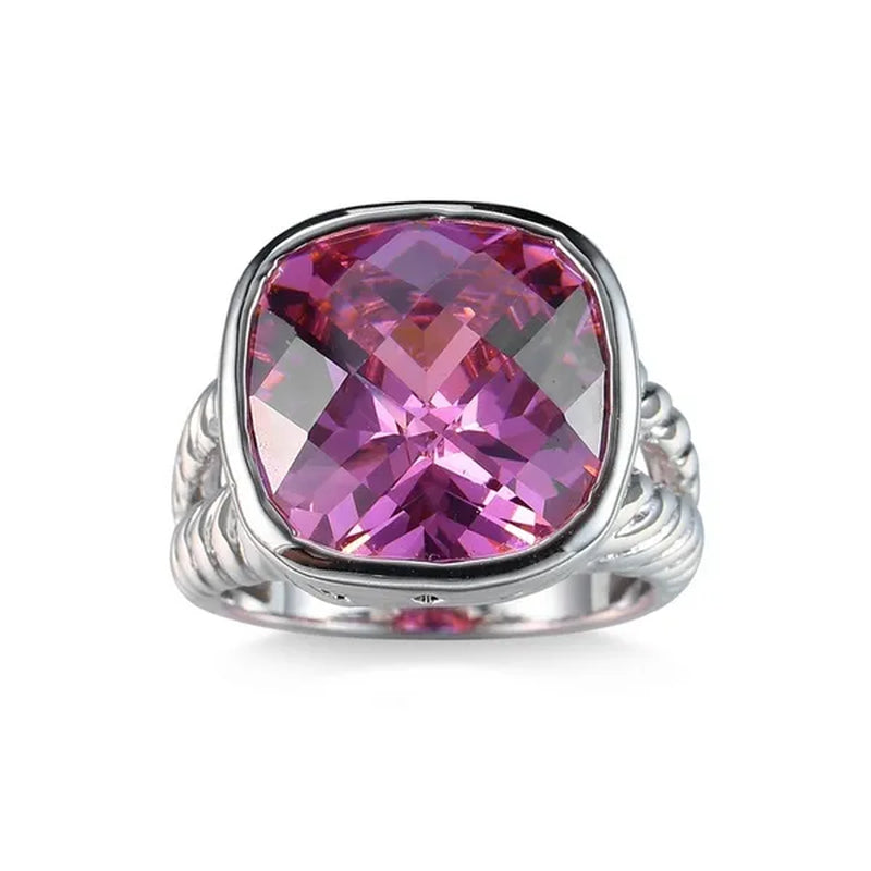 Fashion Women 925 Sterling Silver Natural Pink Ruby Gemstone Engagement Ring