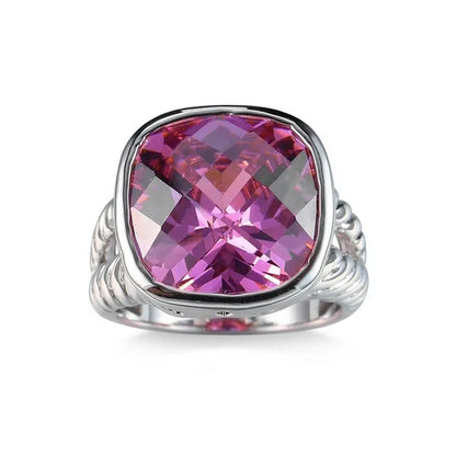 Fashion Women 925 Sterling Silver Natural Pink Ruby Gemstone Engagement Ring