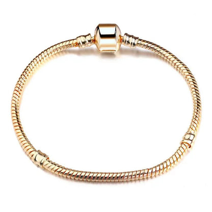 NEW Fashion 925 Sterling Silver White Flashing Double Sided Heart Snake Chain Bracelet for European Bangle Bracelet Jewelery Making DIY