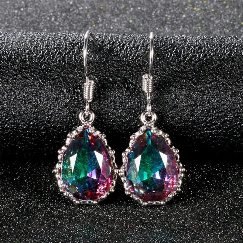 925 Sterling Silver 10 * 14 Mystic Rainbow Topaz Gemstone Hook Earrings