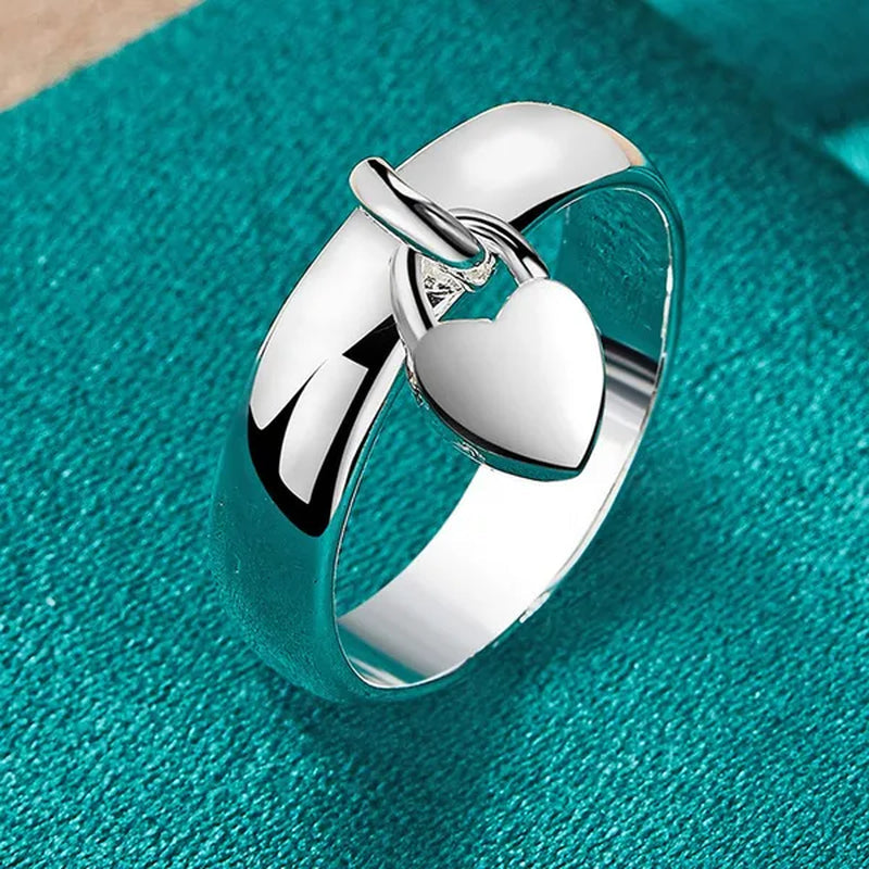 FASHION 925 Sterling Silver Heart Lock Ring Charms Fashion for Women Wedding Engagement Ring Party Jewelry