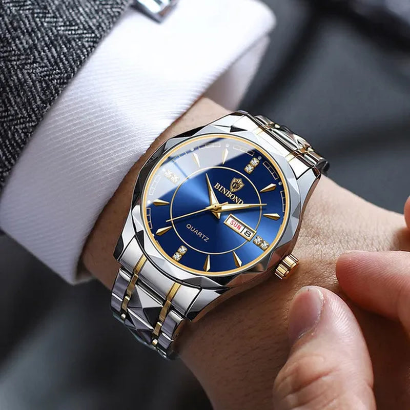 BINBOND Men's Fashion Quartz Watches Ultra Thin Diamond Stainless Steel Watch Waterproof Luminous Wrist Watch