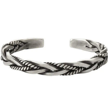 925 Sterling Silver Twisted Woven Bracelet Man Women Neutral Retro Thai Original Handmade Exquisite Unique Opening Bangle Gift