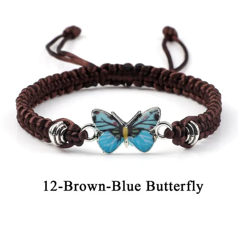 2022 Hot Adjustable Braided String Bracelet for Women Grey Butterfly Pendant Handmade Charm Bangles Fashion Girl Jewelry