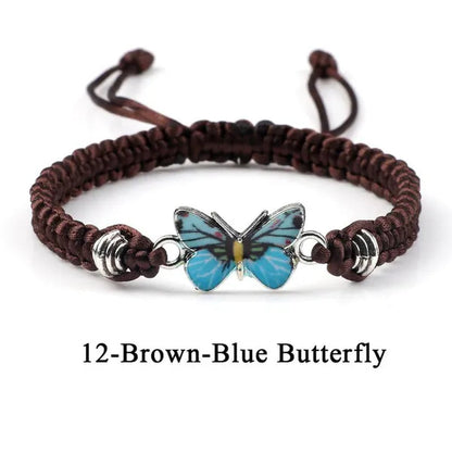 2022 Hot Adjustable Braided String Bracelet for Women Grey Butterfly Pendant Handmade Charm Bangles Fashion Girl Jewelry