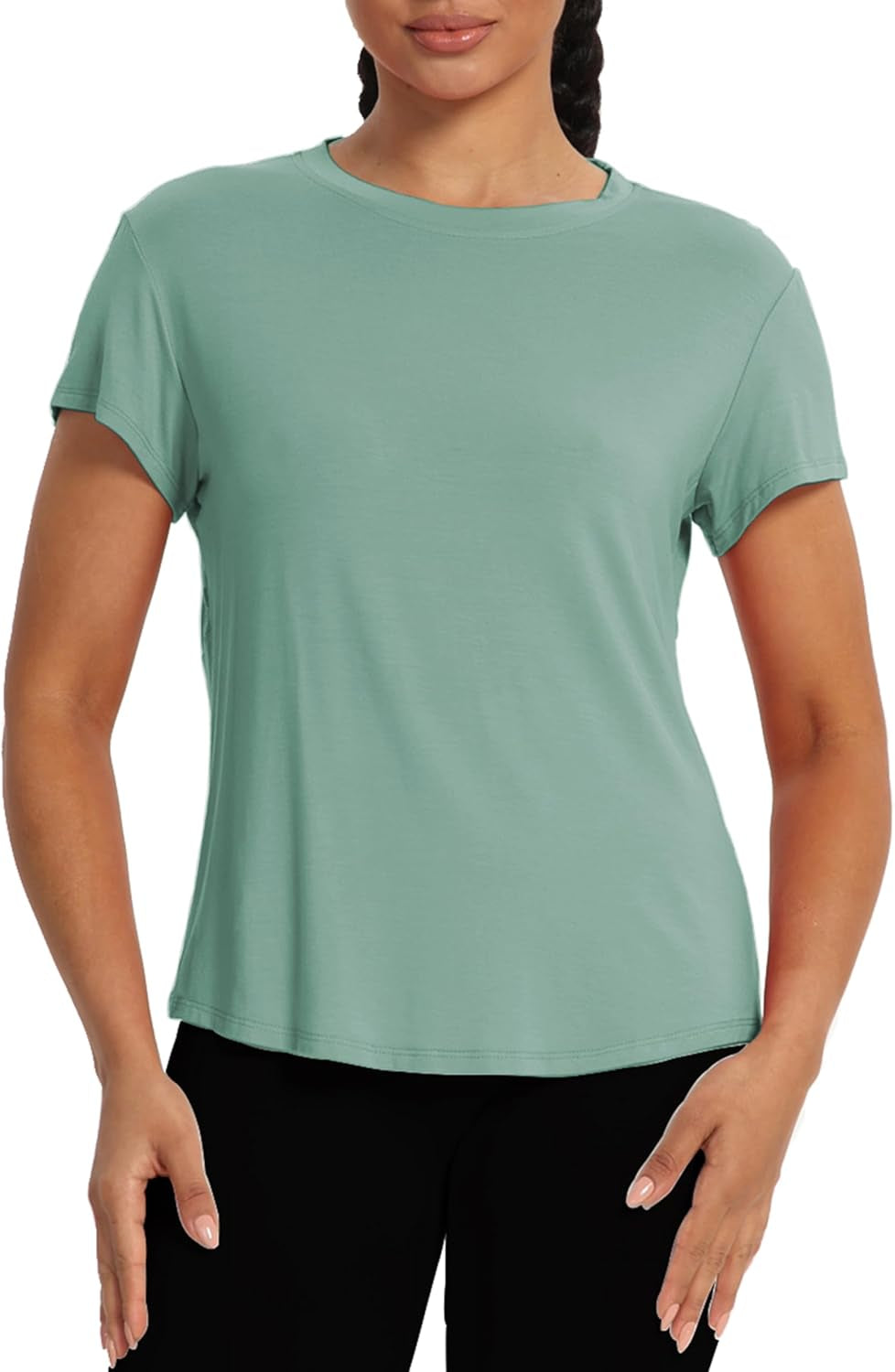 Backless Workout Athletic Shirts Short Sleeve Split Back Yoga Exercise Tops for Women